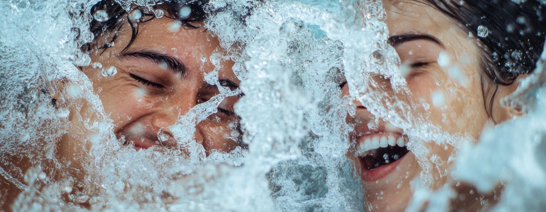 a group of people in water
